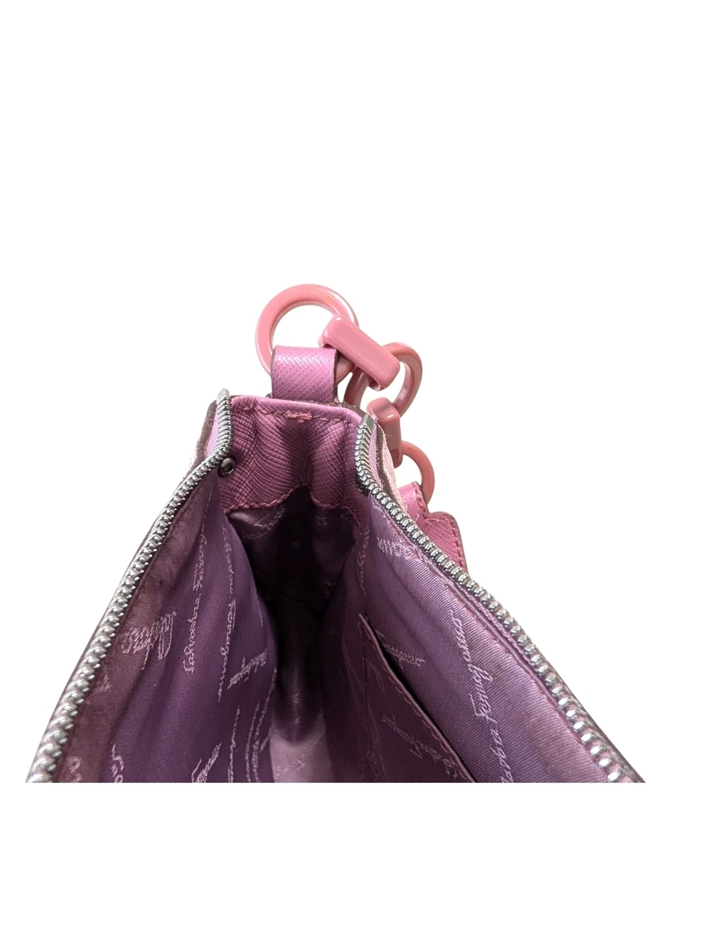 Salvatore Ferragamo Pink Suede & Leather Mini Shoulder Bag With Chain Link Strap - Picture 11 of 16